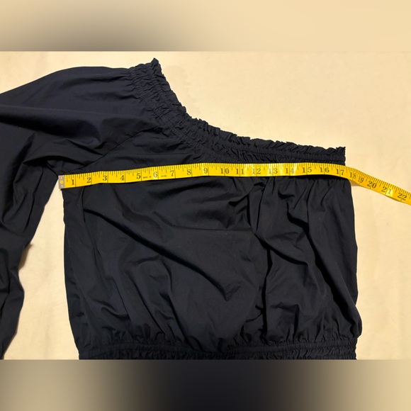 Free People Navy Blue, one arm rusheted top, slight crop or at the waist, M - Picture 5 of 8